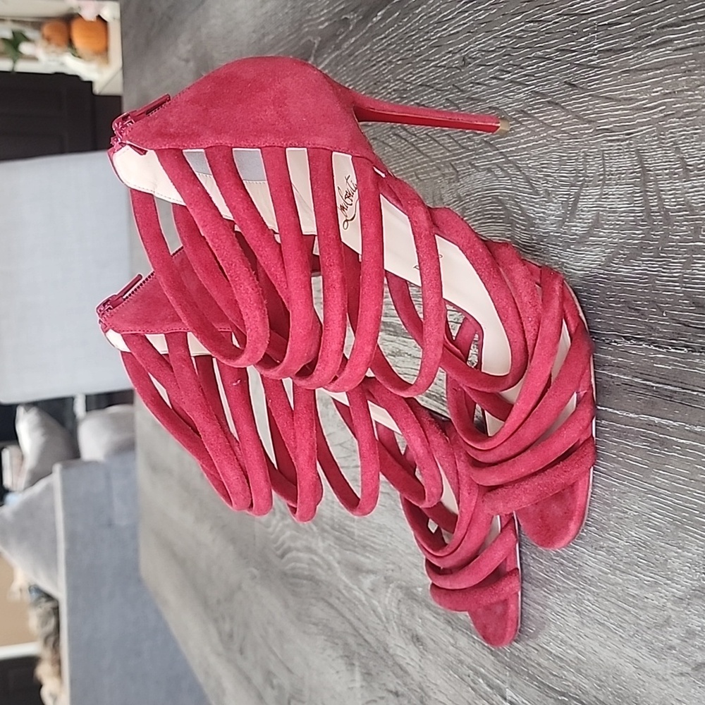 Christian Louboutin Mariniere Red Suede Gladiator Sandals Caged Strappy Heels - Picture 3 of 14